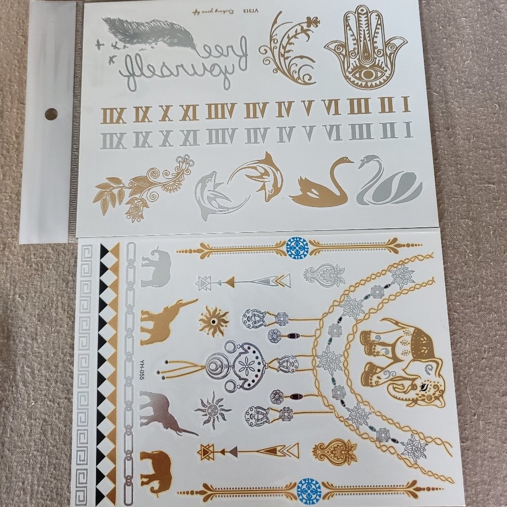 3 sheets Golden Silver Temporary Tattoo - Picture 4 of 15